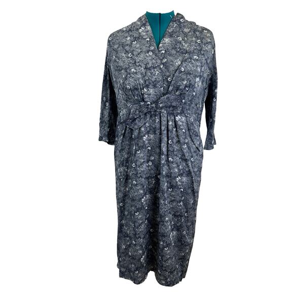 Vintage 1980s Plus Size Blue Floral Brocade Dress with Bow Detail – Size 22 - Picture 12 of 16